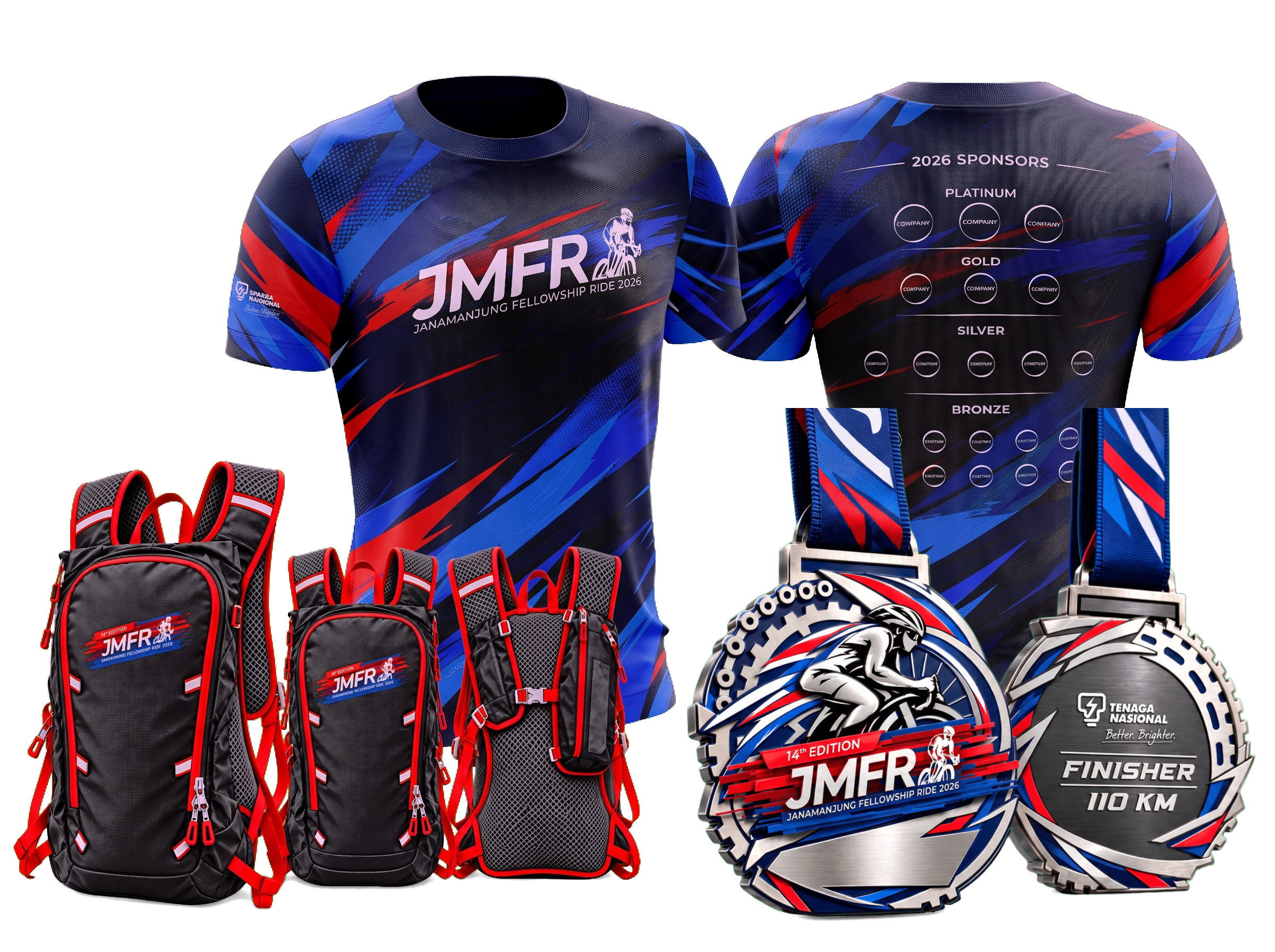 JMFR 2026 race entitlement — official event jersey, cycling backpack and finisher medal